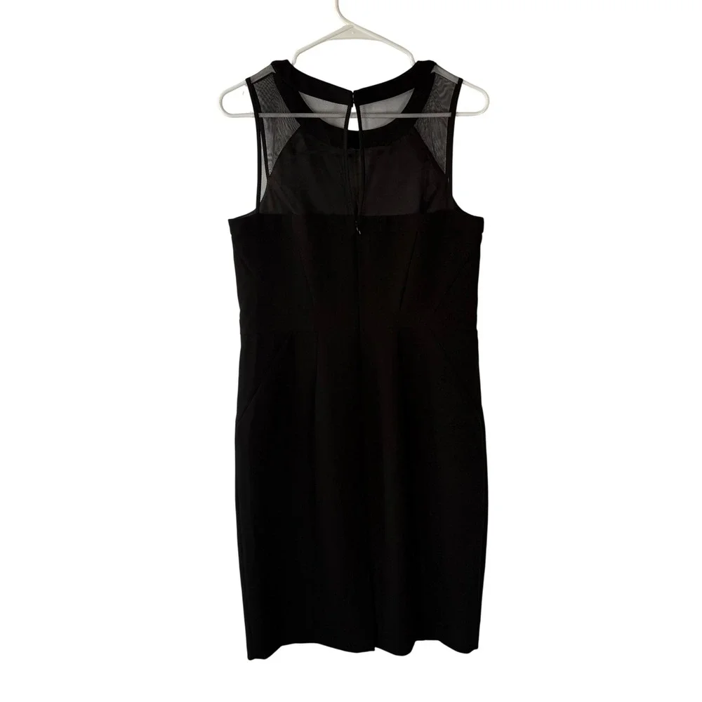 White House Black Market Black Mesh Yoke Sleeveless Sheath Dress Size 10‎